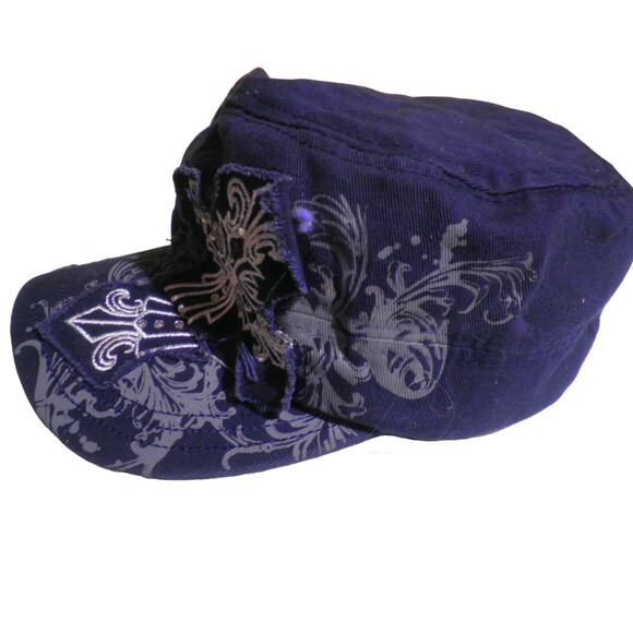 3 Cross Motif Painter Distressed Hats / Caps, Blue, Gray, Tan, Adjustable Buckle - Picture 7 of 7